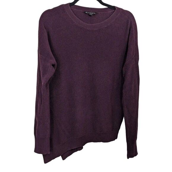 Athleta Pima Cotton Blend Crewneck Knit Asymmetrical Hem Sweater Size Medium - Picture 2 of 8